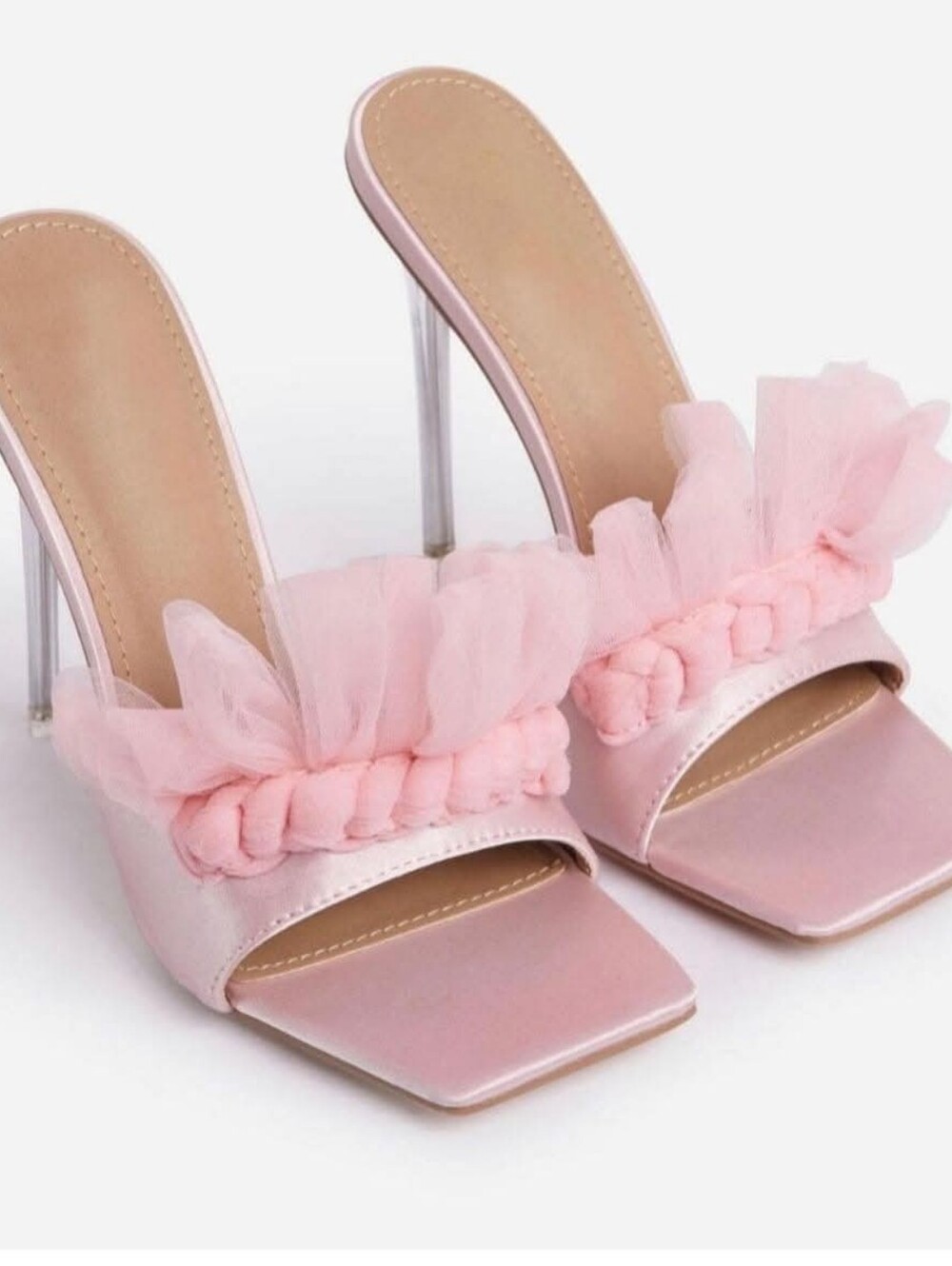 Lemonade Delicate Pink Tulle Braided Slide Heels - Women